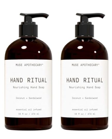Muse Apothecary Hand Ritual - Aromatic and Nourishing Hand Soap, Infused with Natural Aromatherapy Essential Oils - USDA Certified Biobased - 16 oz, Coconut + Sandalwood, 2 Pack