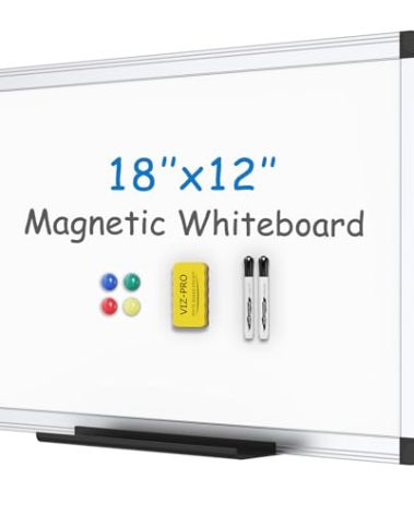 VIZ-PRO Magnetic Whiteboard/Dry Erase Board, 18 X 12 Inches, Includes 1 Eraser & 2 Markers & 4 Magnets