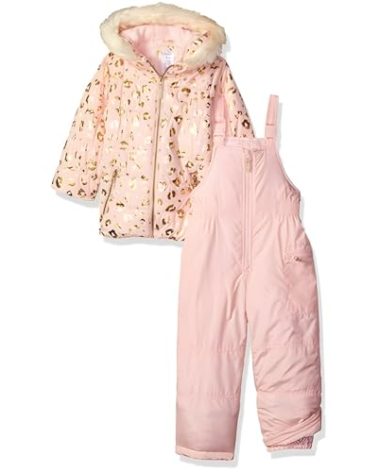 Carter's Girls' Little 2-Piece Heavyweight Printed Snowsuit, Leopard Light Pink, 5/6