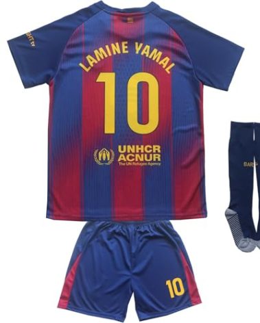 CEKFAX 2025/2026 Barca Home #10 Yamal Football Soccer Kids Jersey Shorts Socks Set Youth Sizes (Navy,30)