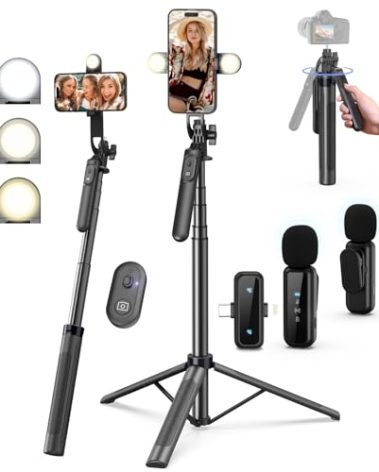 Yeaki Vlogging Kit for iPhone/Android, 71" Selfie Stick Tripod for iPhone with Light, Wireless Remote & Microphone, Adjustable Phone Tripod for TikTok/YouTube Starter Content Creator Essentials Kit