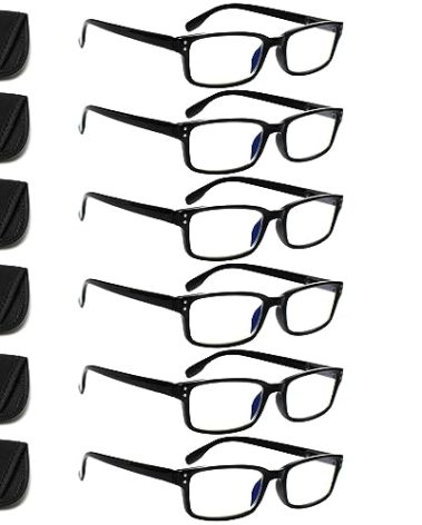 Kerecsen 6-Pack Reading Glasses Blue Light Blocking,Spring Hinge Readers for Men Women,Computer Eyeglasses (6 Black, 1.0, multiplier_x)