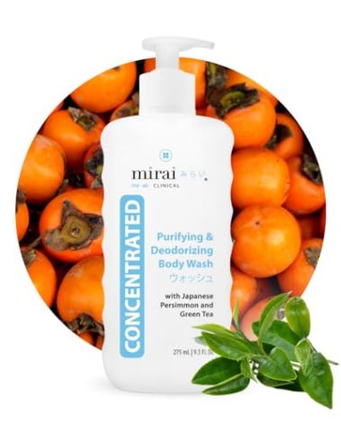 Mirai Clinical Body Wash for Strong Body Odor - Renewing Body Purifying & Deodorizing with Natural Persimmon & Green Tea Extracts - Nonenal Eliminator for Women & Men - 9.29 Fl oz
