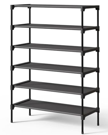 Kitsure Shoe Rack - Non-Woven Shoe Rack Shelf, Shoe Organizer for Closet, Entryway, Garage & Corridor, Stackable Shoe Shelves, 27.5" Wide - 6 Tier, Black