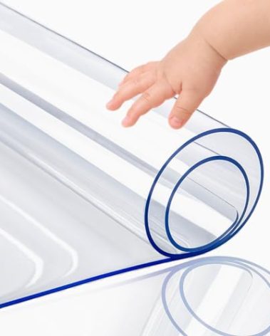 PoPoTo New Clear Plastic Tablecloth Cover Protector for Dining Room Table 42x102 Inch Desk Protector Mat Clear Vinyl Table Pad Protector Desk Pad Mats Wood Furniture Protective for Tabletop Countertop