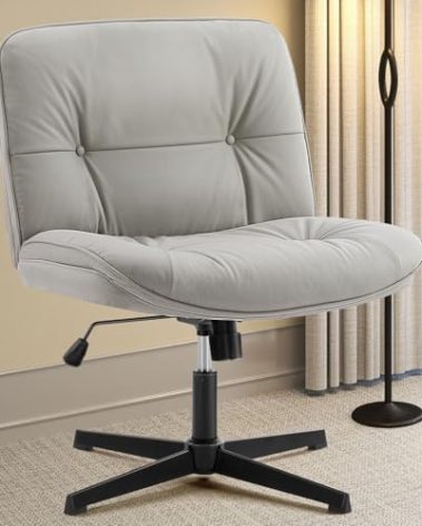 DUMOS Criss Cross Chair Legged Office Wide Comfy Desk Seat, No Wheels Armless Computer Task Seating, Swivel Vanity Home Height Adjustable