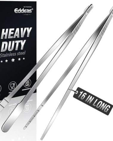Eddeas 16 Inch long Kitchen Tweezers - 2 Pack large Tweezer Tongs for Cooking, Heavy Duty Stainless Steel Heat Resistant 600°F Food tweezers, Dishwasher safe