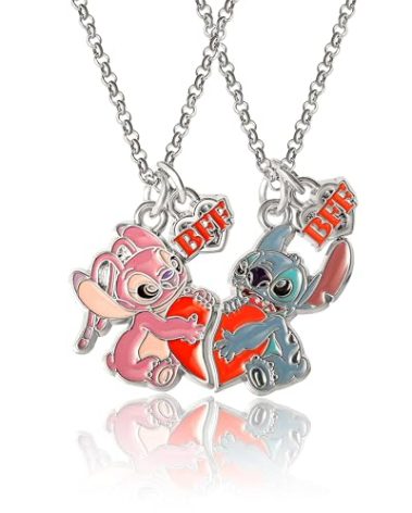 Disney Lilo & Stitch BFF Necklace Set of 2 16"+3" Official License, Best Friends Necklaces with Angel & Stitch Pendant, Licensed