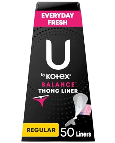 U by Kotex Balance Daily Panty Liners for Thongs, Wrapped, Light Absorbency, Regular Length, 50 Count (Packaging May Vary)