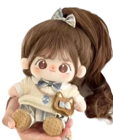 GNATAPIAY 20cm Plush Doll Cotton Doll with Clothing Set,Kawaii Soft Stuffed Dress Up Dolls with Wig Cute Long Hair Cotton Doll for Girl Birthday Gift (Uniform Series-A-Skeleton)