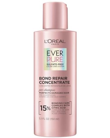 L'Oreal Paris Sulfate Free Bond Repair Pre Shampoo Treatment, Hair Repair for Colored, Bleached or Damaged Hair, EverPure, 5.1 Fl Oz