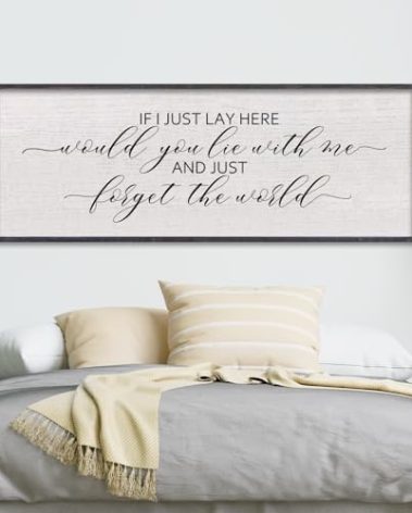LuZhiQiang If I Lay Here Would You Lie With Me Sign Wall Decor 40"×15" Wood Framed Master Bedroom Above Over Bed Inspirational Wall Art (Black)