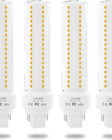 Lustaled LED Gx24q 4-Pin Base Light Bulb, 12W Gx24 PL Retrofit LED Recessed Light Natural White 4000K 26W Compact Fluorescent Lamp Replacement for Ceiling Fixtures, 4-Pack (Remove/Bypass The Ballast)