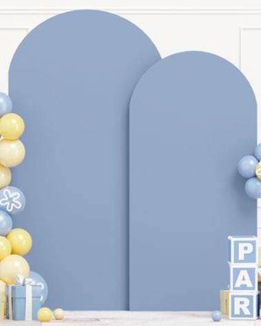 ROMANKAS Dusty Blue Arch Cover Wedding Arch Covers 7.2 and 6ft Spandex Fitted Arch Backdrop Cover Round Top Arch Covers Stretchy Backdrop for Birthday Party Ceremony Banquet Decoration