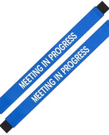 Colingmill 2 Pcs Meeting in Progress Sign With Magnetic Ends - Blue Do Not Disturb Sign for Conference Rooms - Metal Door, 42 x 3.5 Inches