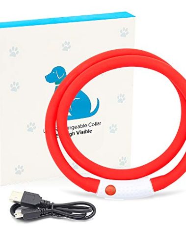 BSEEN Light Up Dog Collar, Silicone LED Dog Collar Rechargeable Cat Collar Cuttable Glowing Puppy Necklace Safety Dog Lights for Night Walking (Red)
