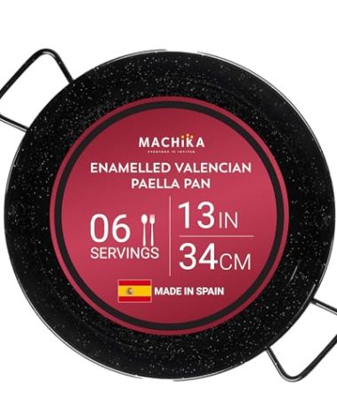 Machika Enamel Paella Pan | Paella Pan | Skillet for Paella and Rice Recipes | Perfect for Indoor & Outdoors | Easy Cleaning | Rust Proof Coating | 6 Servings | 13 inches |