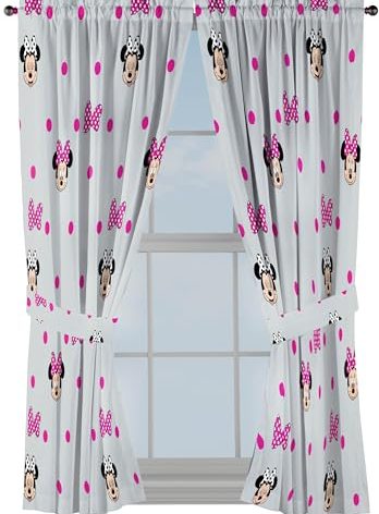 Jay Franco Window Curtains for Kids Bedroom 4-Piece Drape Set with 2 Tiebacks, Grey - Minnie Mouse, 42" W x 63" L (Pack of 2)