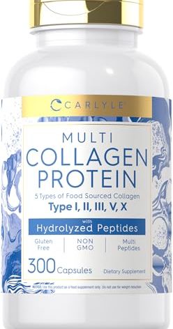 Carlyle Multi Collagen Protein Capsules 2000mg | 300 Count | Type I, II, III, V, X | Collagen Peptide Pills | Keto & Paleo Friendly, Gluten Free, Non-GMO Supplement