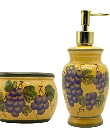 Tuscany Grape Collection Deluxe Hand-Painted Soap Dish and Lotion Dispenser 82588/89 by ACK