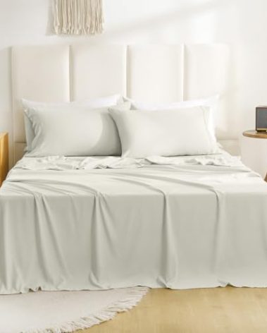 CozySmile Silky Soft King Sheet Set - Luxury 4 Piece Breathable Cooling Sheets for King Size Bed, 16" Deep Pocket Easy Care Wrinkle Free Bedding Sheet and Pillowcase Set, Ivory