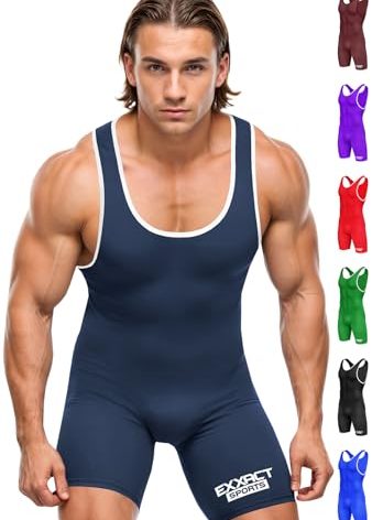 Exxact Sports Plain Men's Wrestling Singlet, High Performance Powerlifting Singlet Wrestling Singlets for Men - (Navy, AL)