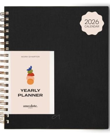 Anecdote Planner 2026 (8.5" x 10") Spiral Notebook - 2026 Daily Planner Weekly and Monthly - Features a Library Buckram Cover, Brass and A4 Size Bleed-Resistant Paper - Organize All 52 Weeks. Start Anytime – Black