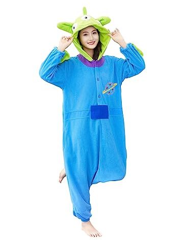 xinhauli Unisex Adult Alien Onesie Pajamas,Polar Fleece Cosplay Animal One Piece Halloween Costume Pajamas Homewear