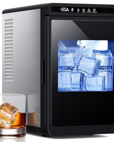 Electactic Crystal Clear Cubic Ice Makers Countertop —Makes 3 Large, 1.6" Clear Ice Cubes in 15 Mins, 24h Timer, Self-Cleaning Ice Maker with 5 Ice Cube Sizes for Cocktails, Whiskey & Bourbon
