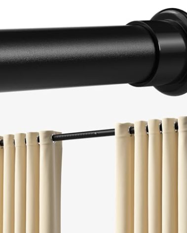 ZipGlo Tension Curtain Rod 64-120 Inches, Heavy Duty Tension Rod for Windows, No Drilling Adjustable Curtain Rod for Patio, Renter Friendly Pressure Curtain Rods for Room Divider, Outdoor, Black