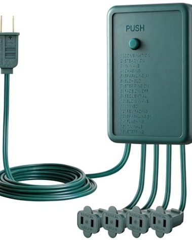 Gulfmew 4 Channel Chase Controller with Push Button, Christmas Light Controller with 16 Dazzling Functions, Memory Function, Weatherproof, for Indoor Outdoor Holiday Lighting Displays (4 Channel)