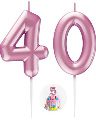 Pink Number 40 Candle Happy Birthday 3D Number Candles for Birthday Cake Party Decoration Wedding Anniversary Celebration Supplies
