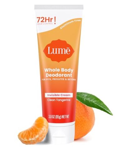 Lume Whole Body Deodorant - Invisible Cream Tube - 72 Hour Odor Control - Aluminum Free, Baking Soda Free, Skin Safe - 3.0 ounce (Clean Tangerine)