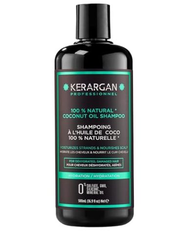 KERARGAN - Moisturizing Coconut Oil Shampoo for Dry and Damaged Hair - Gentle Cleansing and Hydration - Free of sulfates, GMOs, silicones, and mineral oils - 16.9 Fl oz