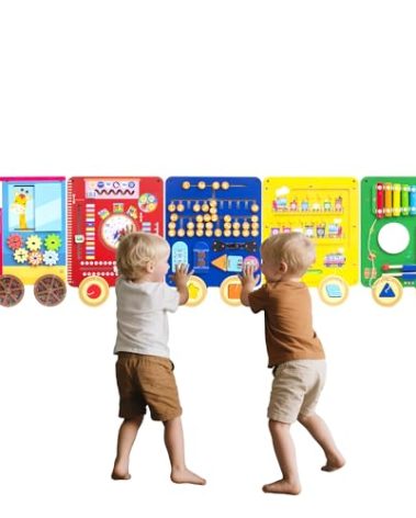 UREDISO Train Activity Wall Busy Board,Wooden Busy Board Train Activity Wall Panels,Montessori Sensory Wall Toys Panel for Kids, Learning Activity Center for Playroom,3 Years Old and Over