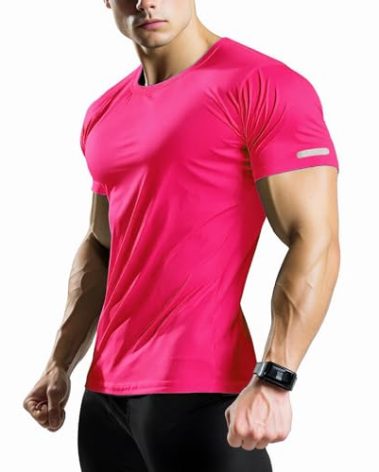 Running Shirt Men Quick Dry (Hot Pink,M)