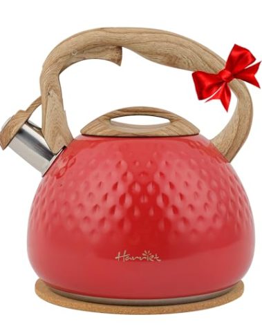 harriet Tea Kettle, Tea Pot for Stovetop, 2.5QT Whistling Kettle with 5-Layers bottom, Food Grade Stainless Steel Kettles with Hot-Resistant Handle Gas Electric Applicable, Red