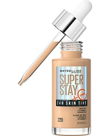 Maybelline Super Stay Up to 24HR Skin Tint, Radiant Light-to-Medium Coverage Foundation, Makeup Infused With Vitamin C, 220, 1 Count