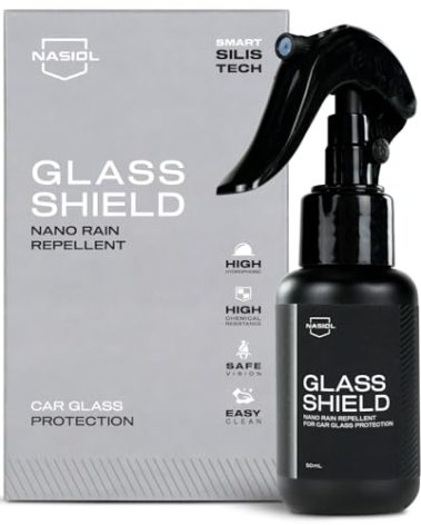 Nasiol GlasShield Nano Rain Repellent Spray Kit, Windshield&Glass Ceramic Coating, Super Hydrophobic to 30000 Miles, Super Easy Application Spray&Wipe, Clear Vision for Safe Driving, Easy Ice Removal