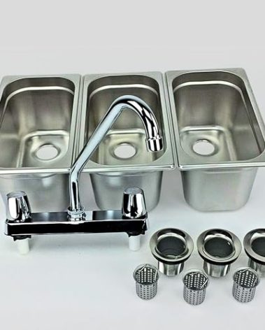Standard 3-Compartment Drop-in Stainless Steel Concession Sink - Portable Stand Food Truck Trailer