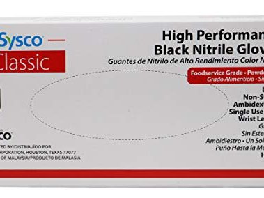 Sysco Nitrile High Performance Gloves, Powder Free, Food Grade, Disposable (100 Gloves Pack) (Large - Black)