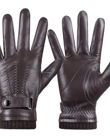 Potopok Winter Sheepskin Leather Gloves for Men, Warm Touchscreen Driving Handwear with Soft Cashmere Lining for Outdoor Use(Brown-XL)