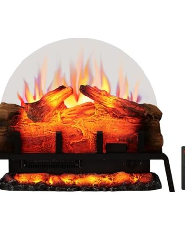 PuraFlame 24" Free Standing Electric Fireplace Log Set Insert, 750W/1500W Heater, 6 Flame Colors with 5 Brightness, Crackling Sound, Remote Control