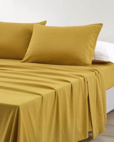 Chezmoi Collection Stone Washed Split King Size Sheet Set - 5-Piece Extra Soft Breathable Wrinkle & Fade Resistant 14-Inches Deep Pocket Sheets & Pillowcases Set - Split King, Mustard Yellow