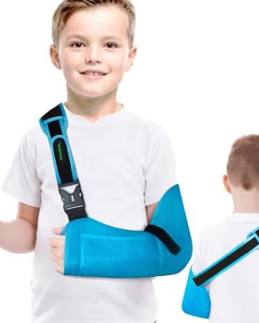 KONSEDIK Kids Arm Sling for left and right,Breathable Kids Medical Shoulder Sling with pocket,for Pediatric Rotator Cuff Injury,Arm,Wrist,Elbow,Clavicle Fracture Post-Surgery(Blue,X-Small)