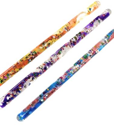 Star Magic Spiral Glitter Wands. 3pk 12.5" Sensory Wands for Kids - Glitter Tube Wonder Wand - Calming Toys Gift Party Bundle for Halloween Fairy Wizard Costume Accessories