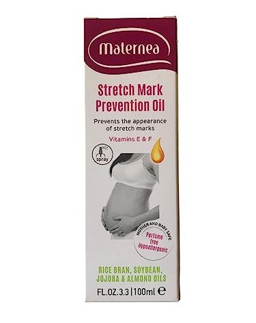 Maternea Elasticity Oil with Natural Soybean, Almond & Jojoba Oils and Vitamins E & F (3.38 fl.oz. US) Allergen & Perfume Free