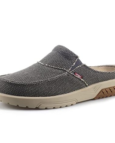 UPIShi Men's Arch Support Orthopedic Plantar Fasciitis Relief Slippers Canvas House Indoor Outdoor Slip On Loafers Non-Slip Casual Shoes Grey 12
