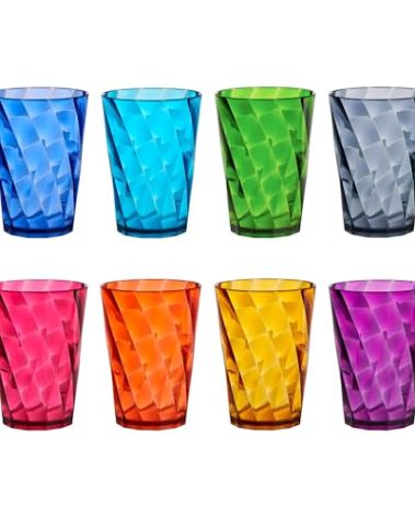 US Acrylic Optix Mini Plastic Reusable Drinking Glasses (Set of 8) 8oz Juice Cups in Jewel Tone Colors | BPA-Free Tumblers, Made in USA | Top-Rack Dishwasher Safe