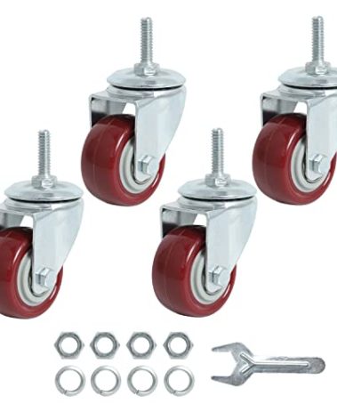 Finnhomy Swivel Caster Wheels 2 Inch Heavy Duty Threaded Stem Casters 1/4" - 20 x 1 Set of 4 for Wire Shelve Wheels PU Load Bearing 800 Lbs Anti-wear Smooth Casters, Red